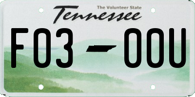 TN license plate F0300U