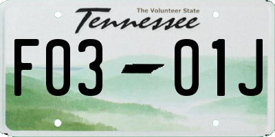 TN license plate F0301J