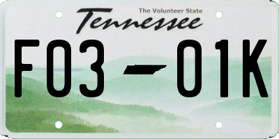 TN license plate F0301K