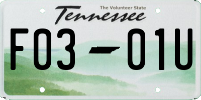 TN license plate F0301U