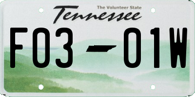 TN license plate F0301W