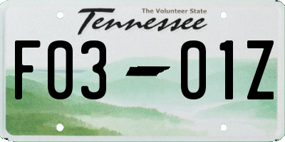 TN license plate F0301Z