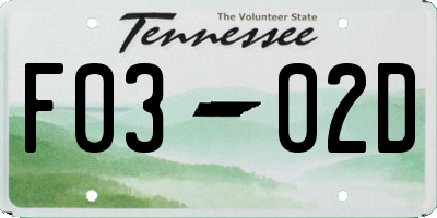 TN license plate F0302D