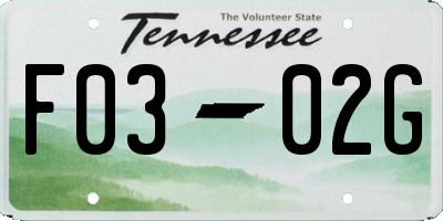 TN license plate F0302G