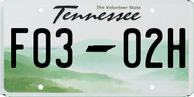 TN license plate F0302H