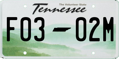TN license plate F0302M