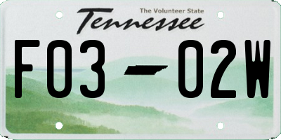 TN license plate F0302W