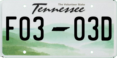 TN license plate F0303D