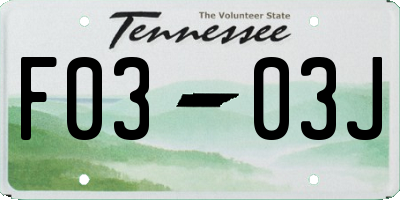 TN license plate F0303J