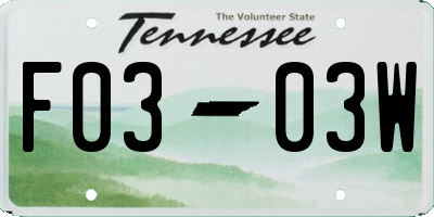 TN license plate F0303W