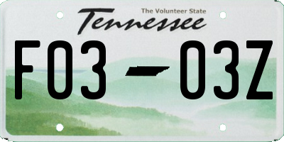TN license plate F0303Z