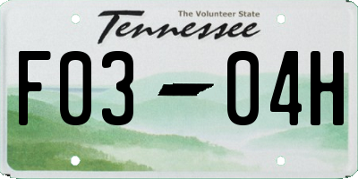 TN license plate F0304H
