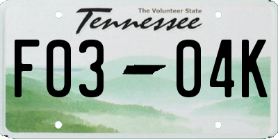 TN license plate F0304K