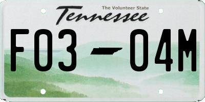 TN license plate F0304M