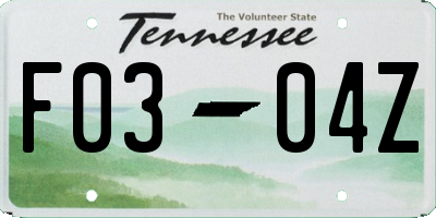 TN license plate F0304Z