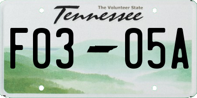 TN license plate F0305A