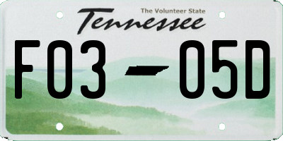 TN license plate F0305D