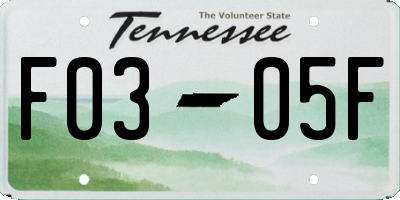 TN license plate F0305F