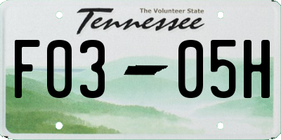TN license plate F0305H