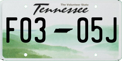 TN license plate F0305J