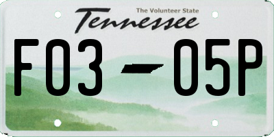 TN license plate F0305P