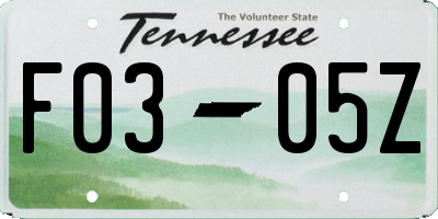 TN license plate F0305Z