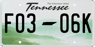 TN license plate F0306K