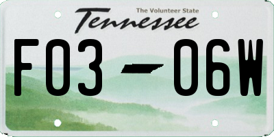 TN license plate F0306W