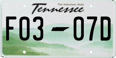 TN license plate F0307D