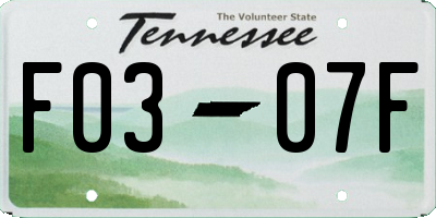 TN license plate F0307F