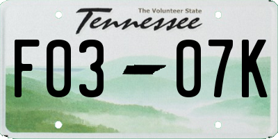 TN license plate F0307K