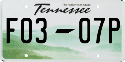 TN license plate F0307P