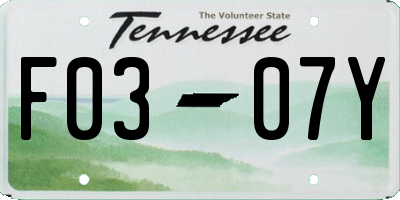 TN license plate F0307Y
