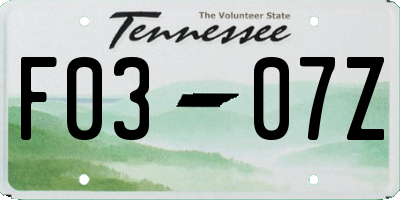 TN license plate F0307Z