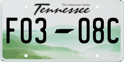 TN license plate F0308C