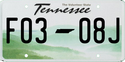 TN license plate F0308J
