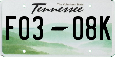 TN license plate F0308K