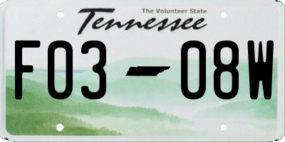 TN license plate F0308W
