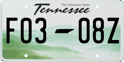 TN license plate F0308Z