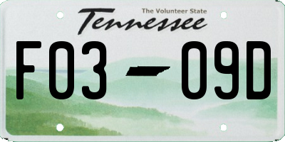 TN license plate F0309D