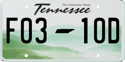 TN license plate F0310D