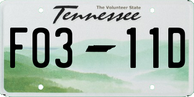 TN license plate F0311D