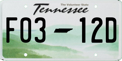 TN license plate F0312D