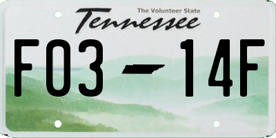 TN license plate F0314F