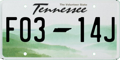 TN license plate F0314J