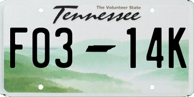 TN license plate F0314K