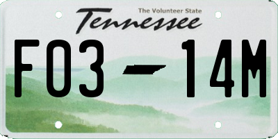 TN license plate F0314M