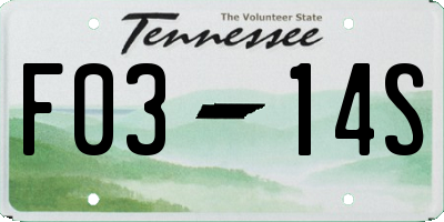 TN license plate F0314S