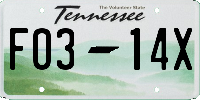 TN license plate F0314X