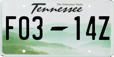 TN license plate F0314Z